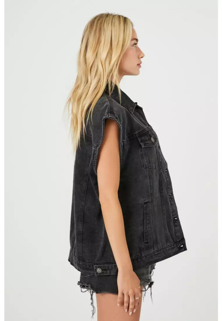 Buy FOREVER 21 Floral Embroidered Denim Vest 2024 Online ZALORA