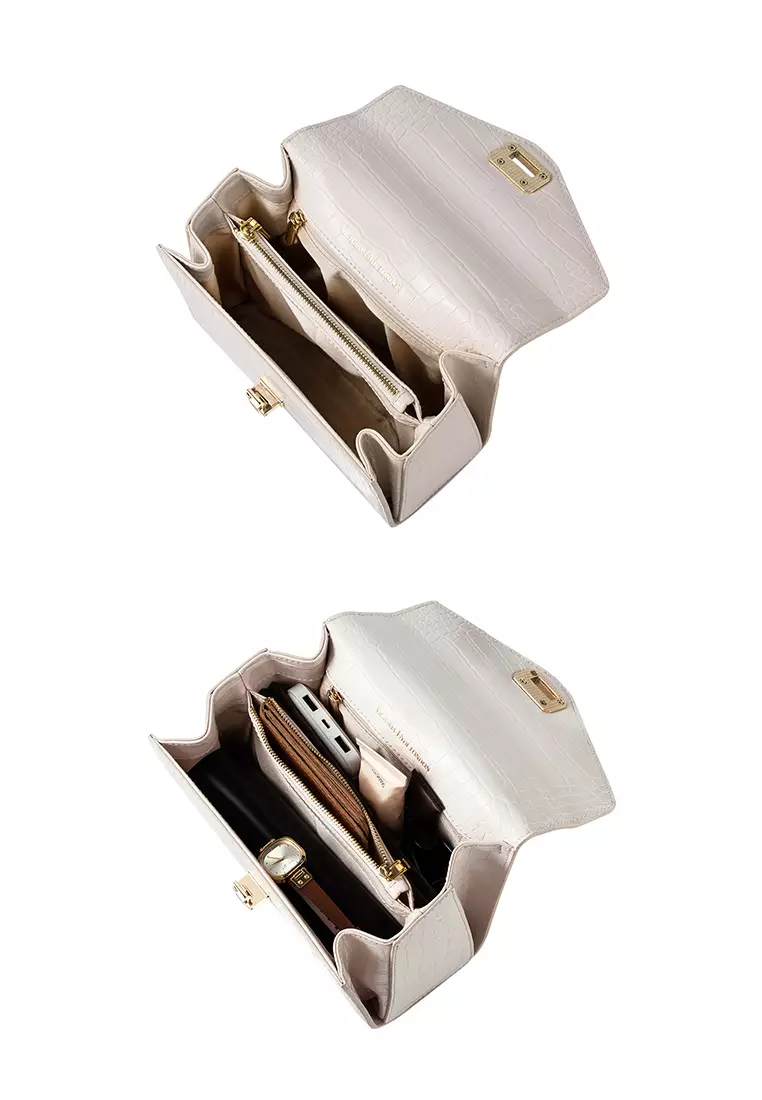 Duchess 女式米白色顶柄手提包-纯素皮革斜挎包和方袋