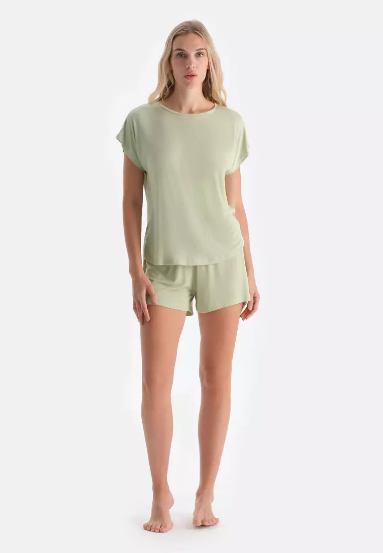 Buy DAGİ Light Green T-Shirt Shorts Set, Crew Neck, Regular Fit