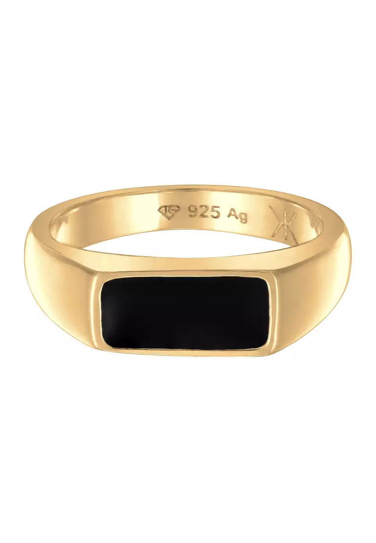 Men’s Silver Narrow Enamel Signet Ring – Gold-Plated