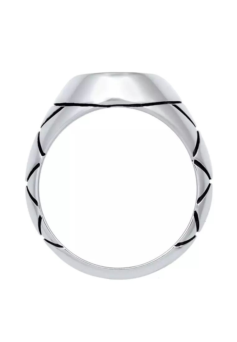 Men's Silver Black Enamel Dome Signet Ring