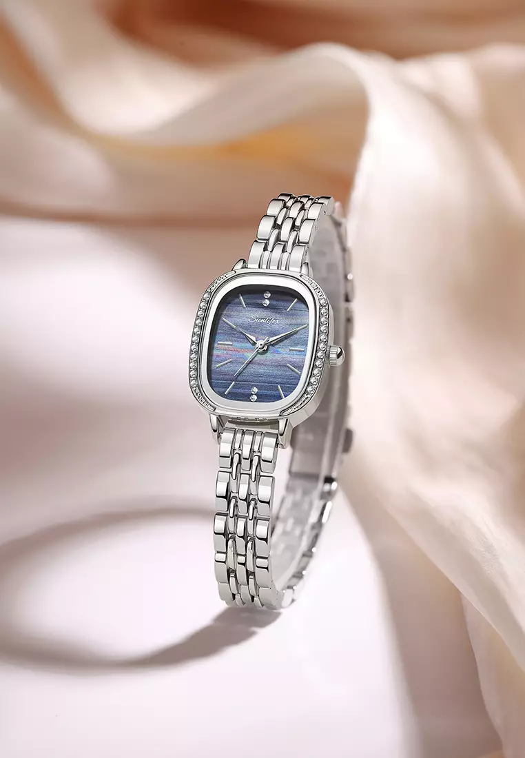 Jam Tangan Wanita A003 Original Korea Elegan Tali Alloy Kuarsa Jam Tangan Cewek silver blue