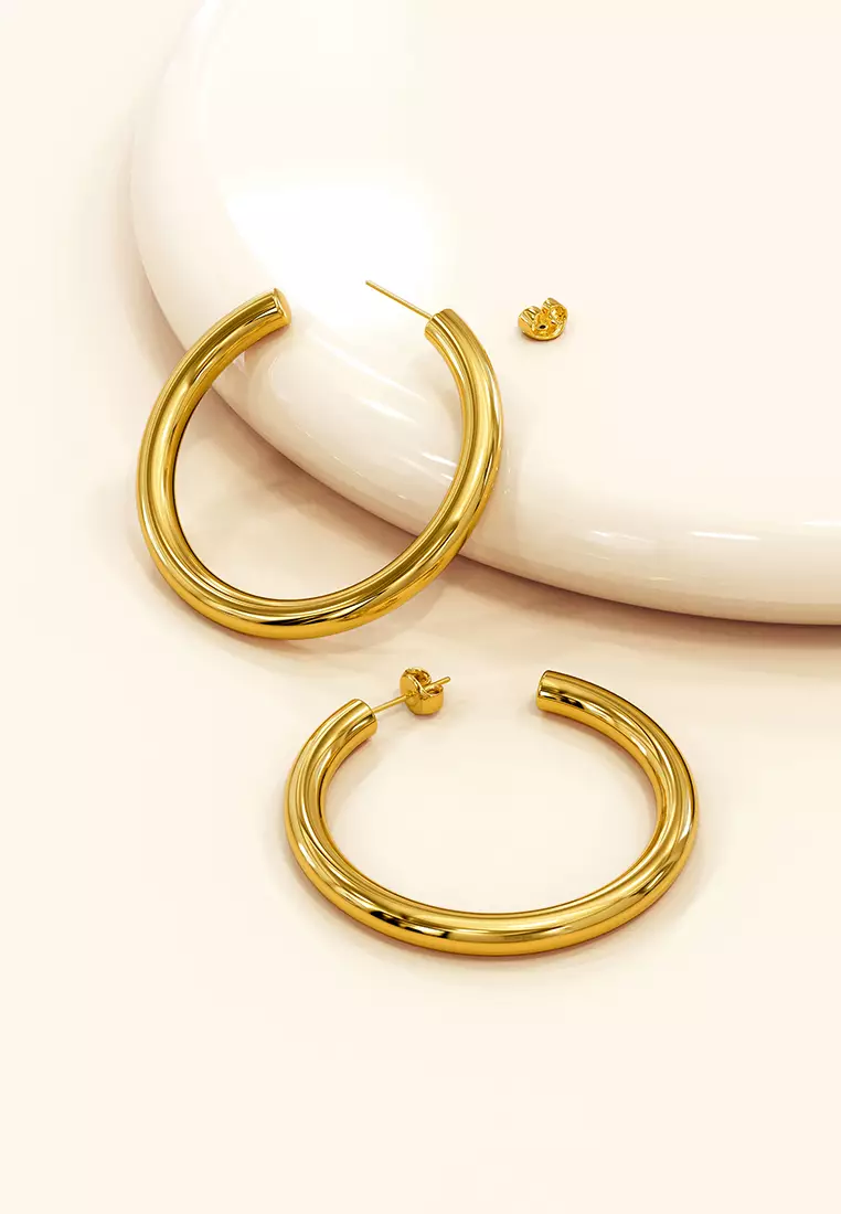 Creole C-Hoop Gold Layered Earrings 48mm