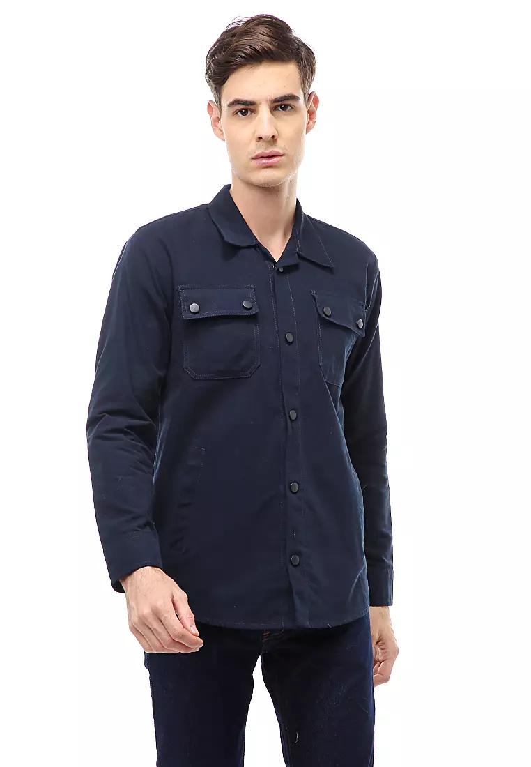 Clover Outerwear Jacket Pria Simple Design Material Canvas Suede ORIGINAL - Navy