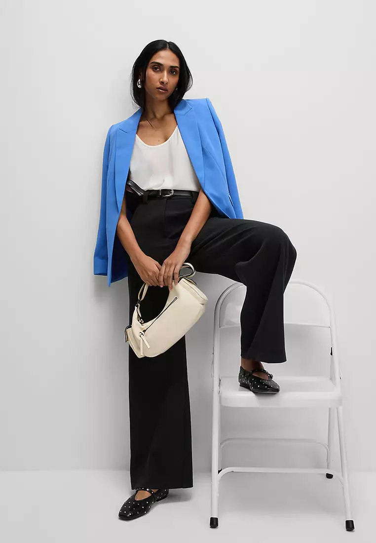 Crepe Tab Detail Wide Leg Trousers