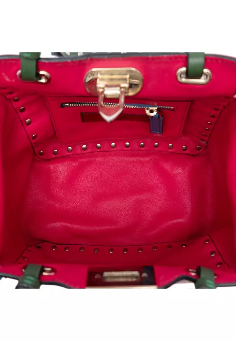 Pre-Loved Valentino Mini Leather Colorblock Rockstud Trapeze Satchel