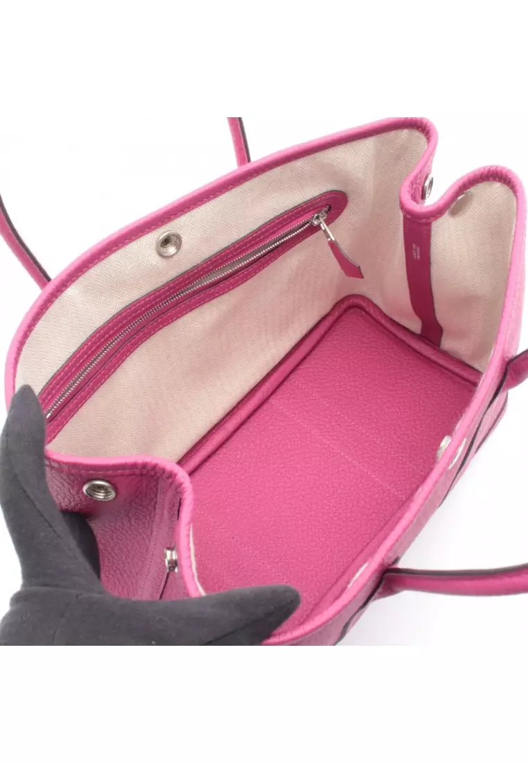 Pre-Loved Hermès garden party TPM rose purple Handbag tote bag country leather Pink purple silver hardware A stamp