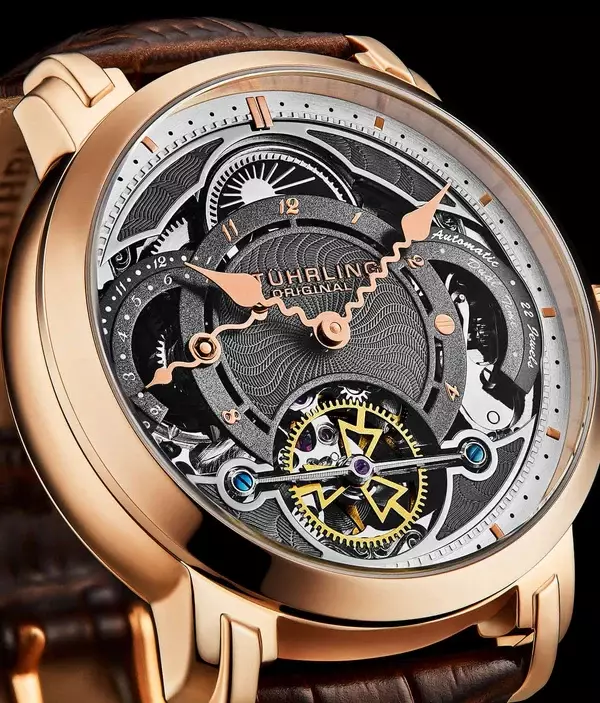 Jam Tangan Pria Automatic Analog Stuhrling Celestial 1017-04 Dual Time Skeleton
