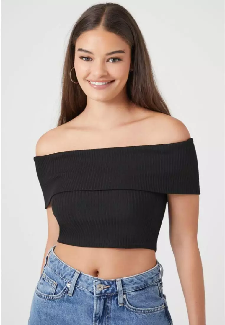 Ribbed off the 2025 shoulder crop top