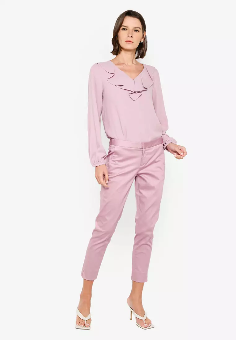 Ruffle Crinkle V-Neck Blouse