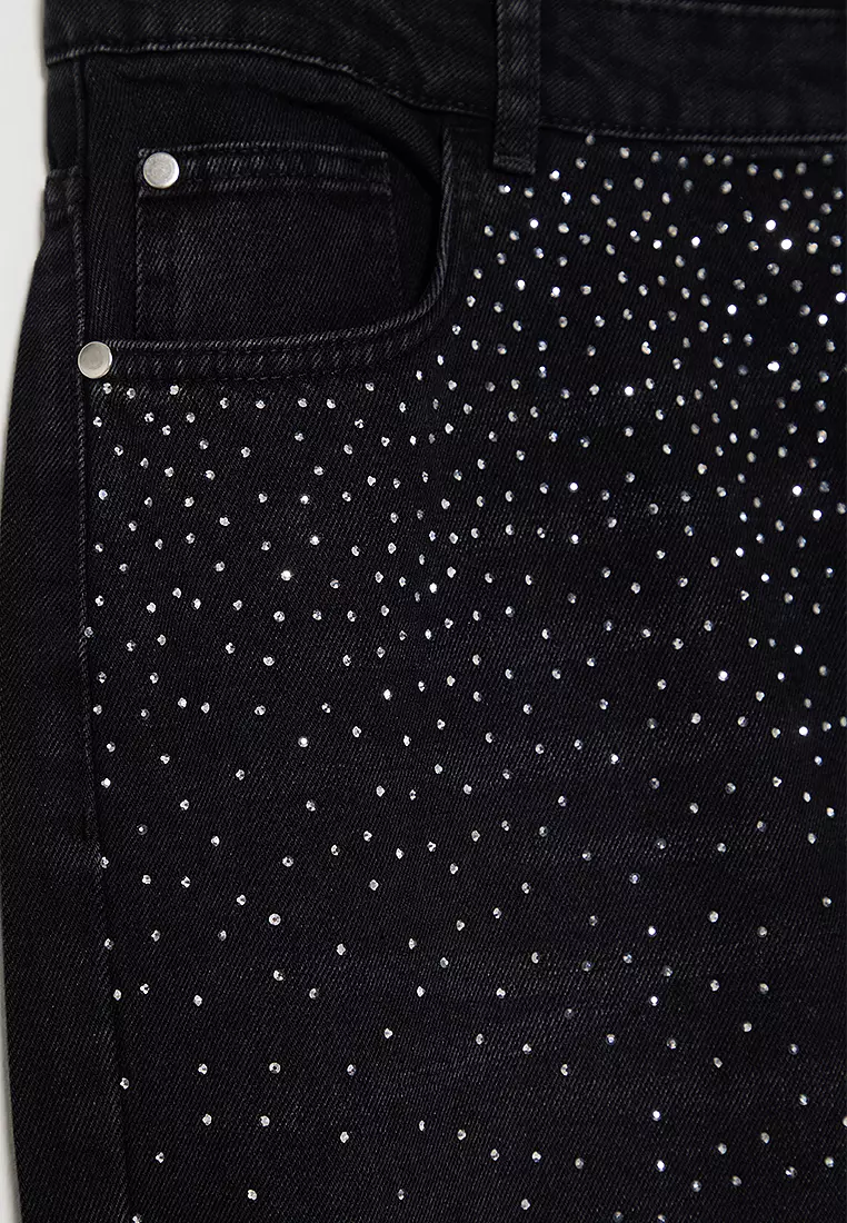 Stoned High Waist Straight Fit Jeans