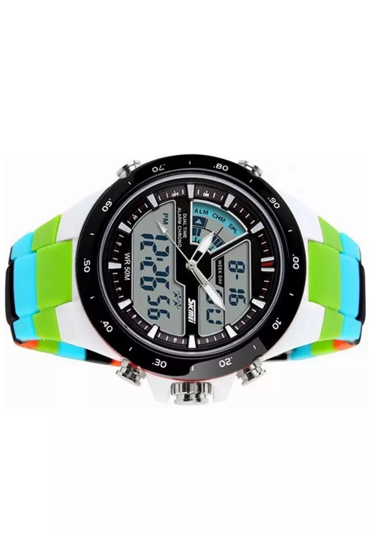 Jam Tangan Casual Digital Analog Pria Many Function Strap Tali Material Plastik ORIGINAL - AB77