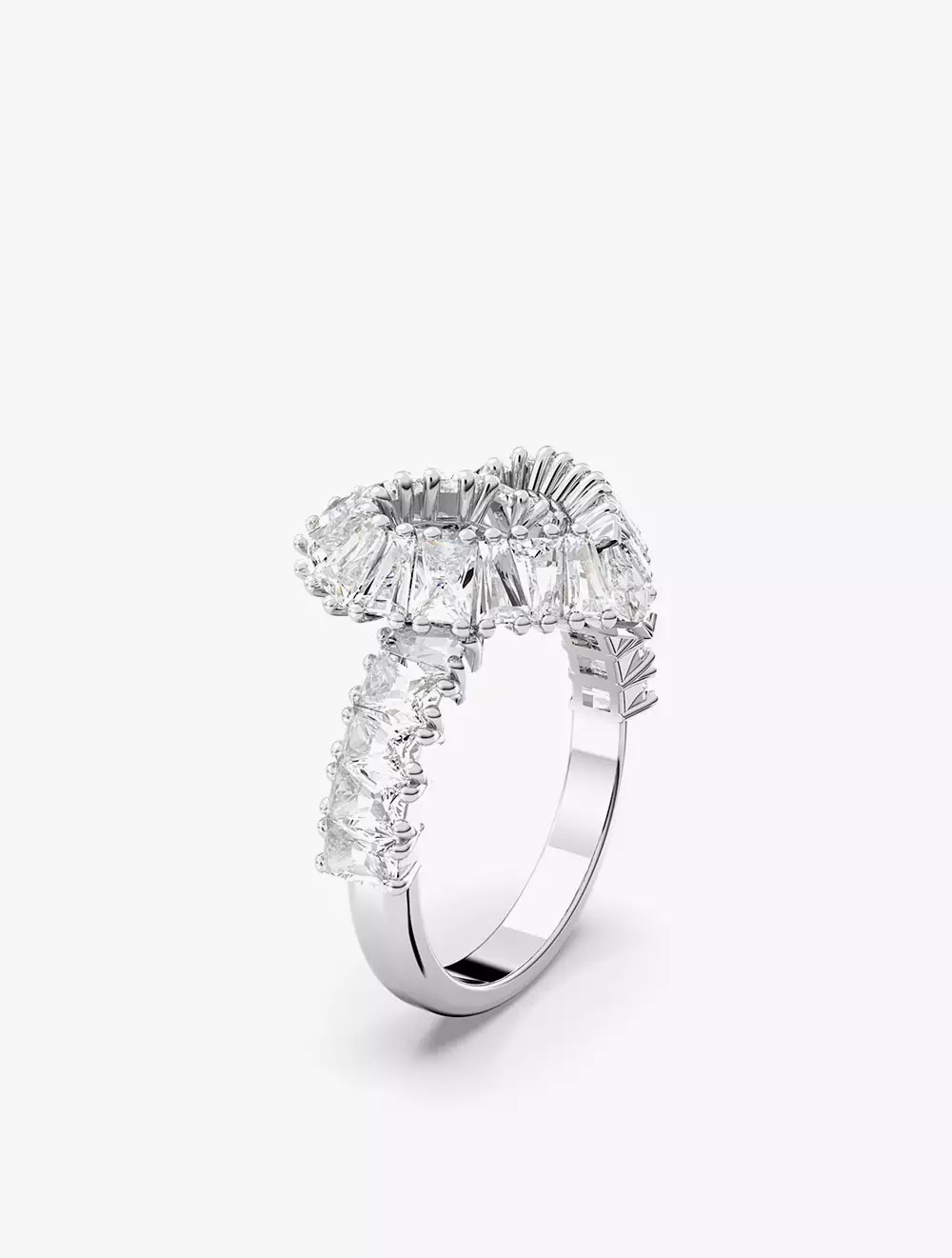 Matrix Cocktail Ring, Mixed Cuts, Heart, White, Rhodium Plated - 55 - White