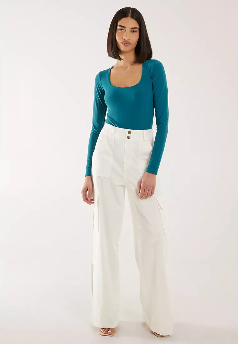 Pink Vanilla Teal Long Sleeve Square Neck Bodysuit