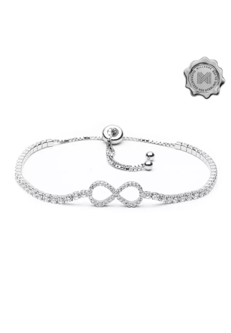 Millennia 2000 Infinity Cubic Zirconia Silver Adjustable Bracelet with 925 Sterling Silver