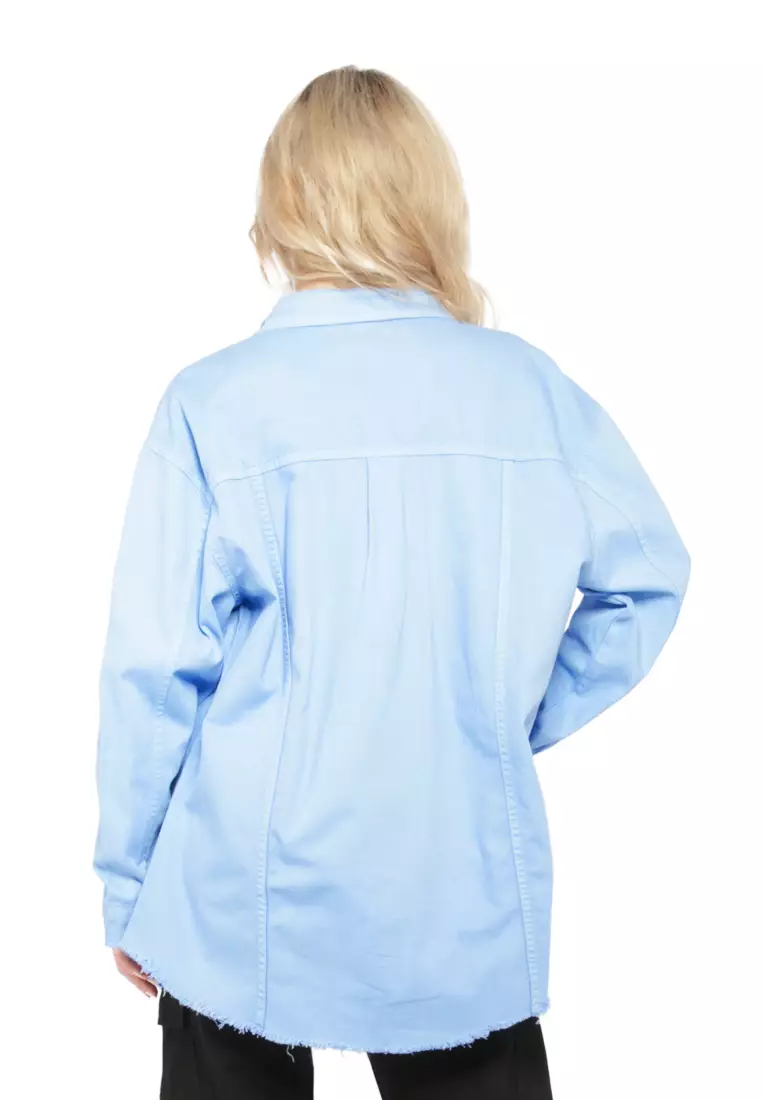 Shacket Lengan Panjang Kebesaran Biru Langit