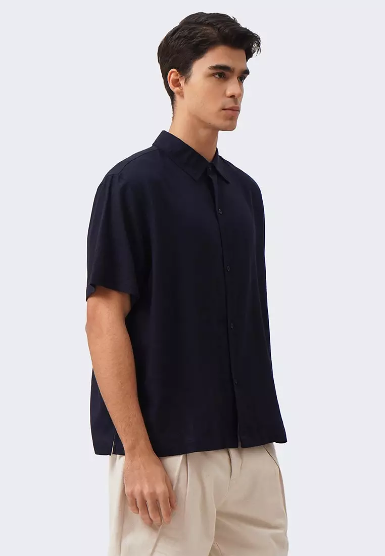 Men's Relaxed Linen Shirt with Back Pleat