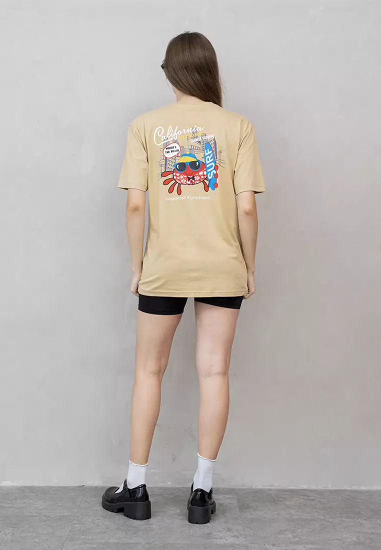 Kaos Cream t shirt polos wanita houseofcuff motif California