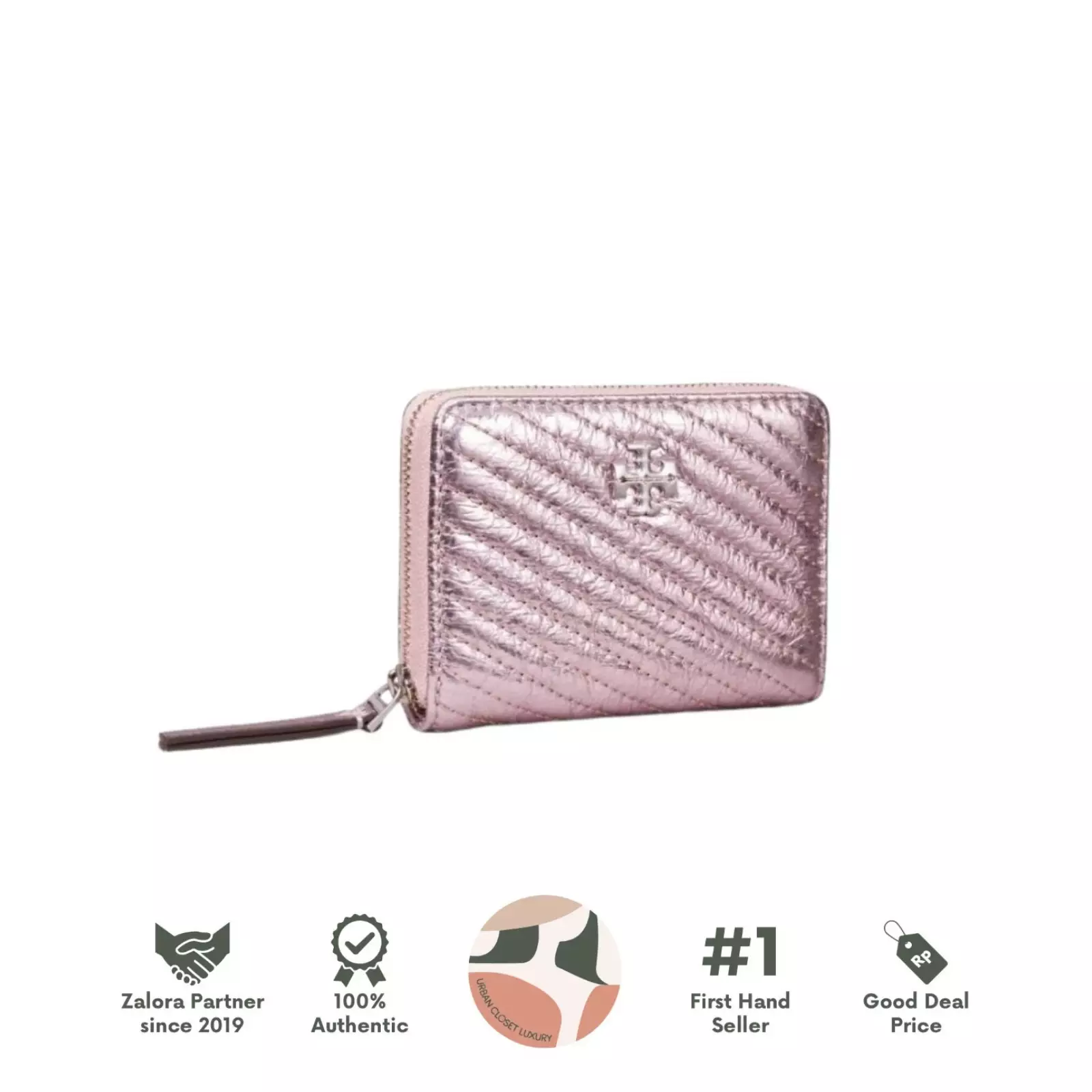Small Kira Moto Quilt Metallic Zip-Around Wallet Sparkle Pink