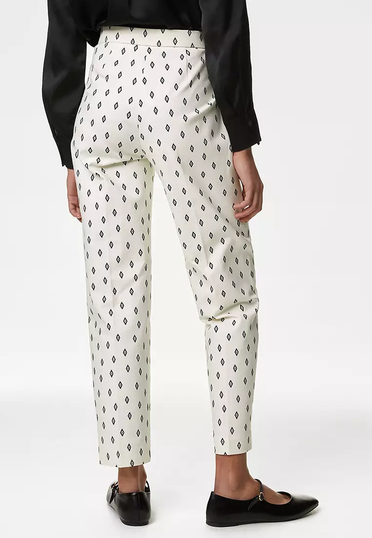 Cotton Rich Geometric Slim Fit Ankle Grazer Trousers