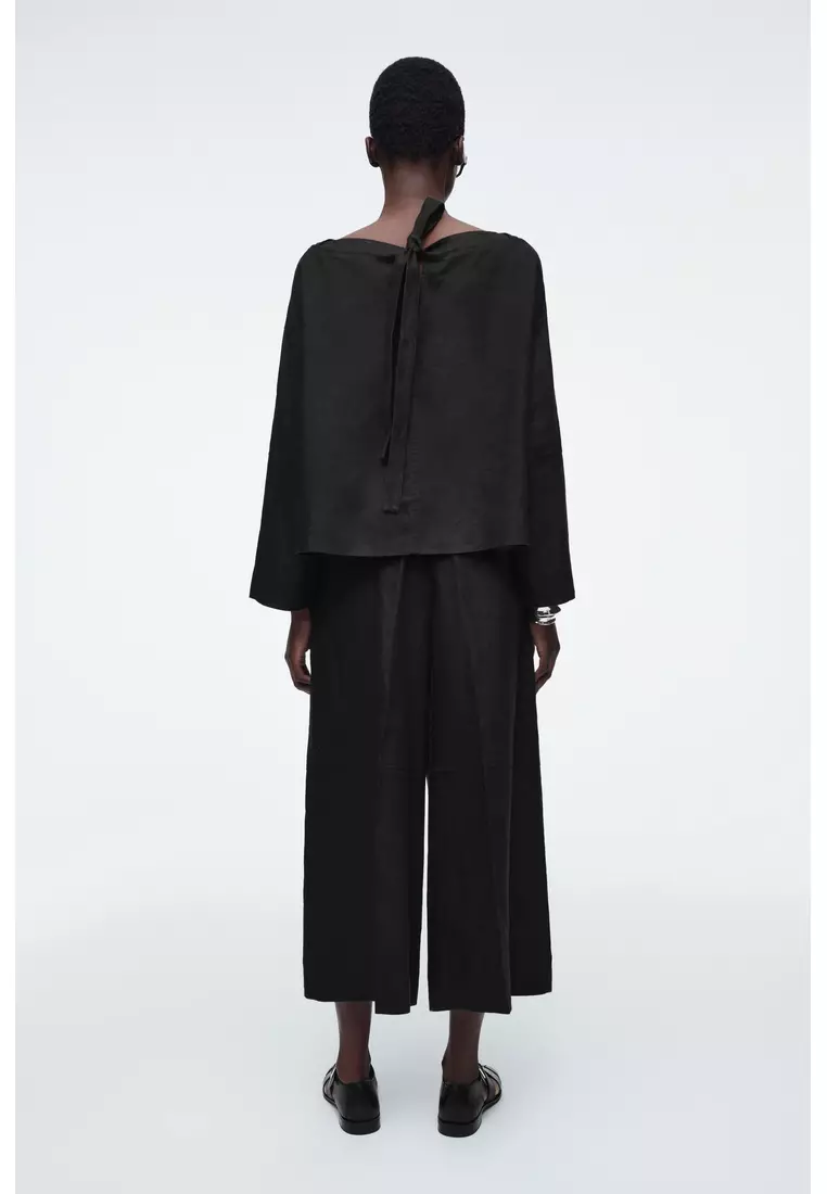 TIE-DETAIL LINEN BLOUSE