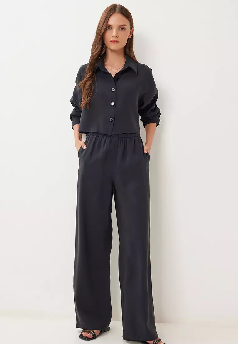Women's Black Modal Shirt Pants Suit Bv00158