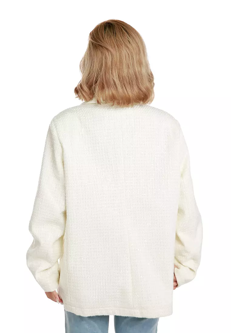 Sequin Embellished Oversized Blazer in White