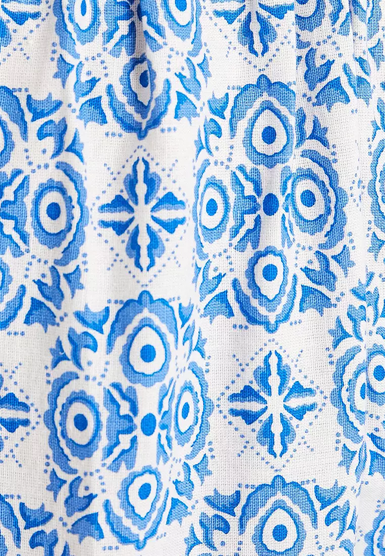 Wide Leg Jumpsuit Patterned Window Detailed Strap Gimped Cotton