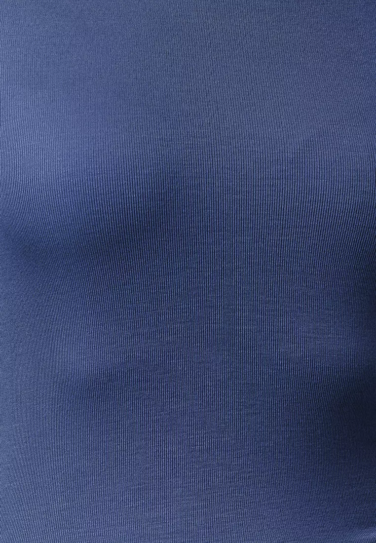 Indigo Crew Neck Crop Flexible Knitted Blouse