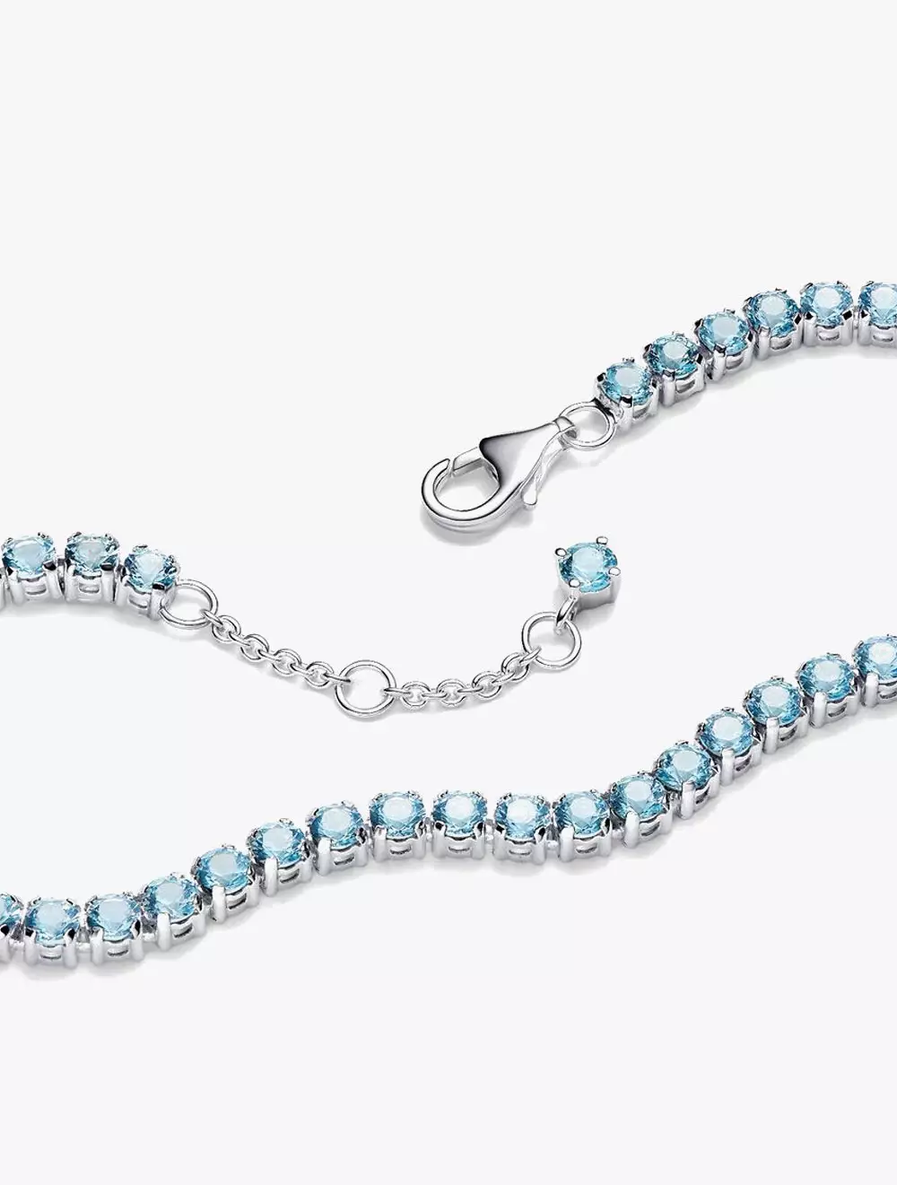 Sterling silver tennis bracelet with aquamarine blue crystal