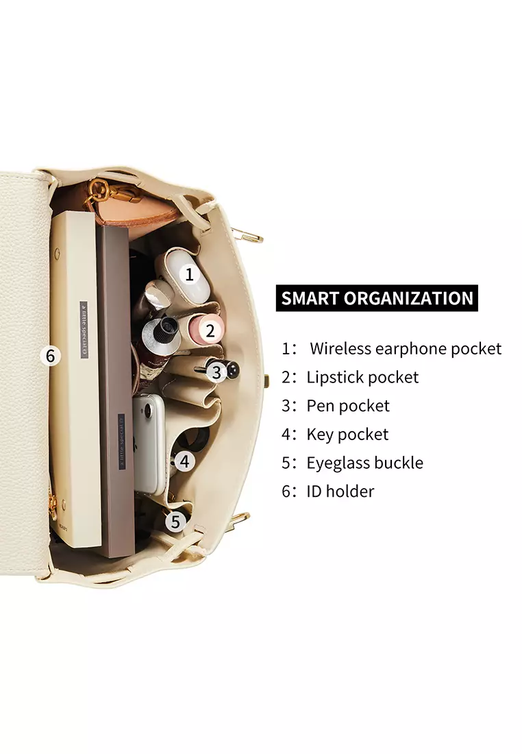 Victoria女士白色顶柄手提包，带金色五金件