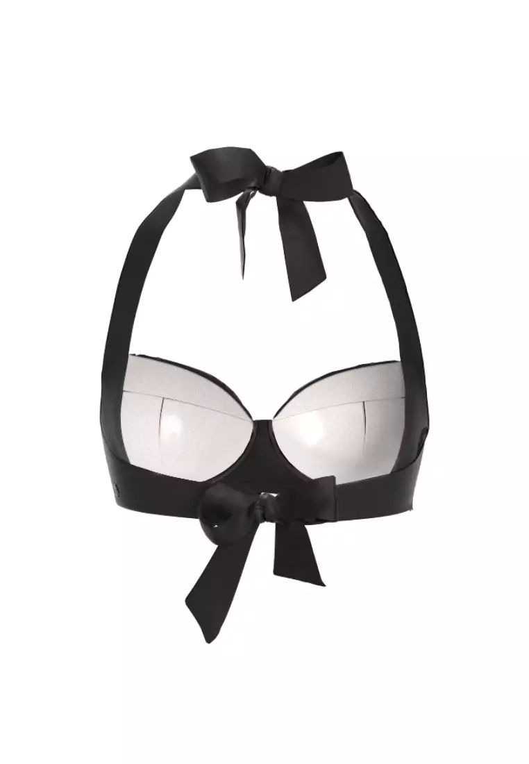 Core Solid Black Tied Halter Bikini Top
