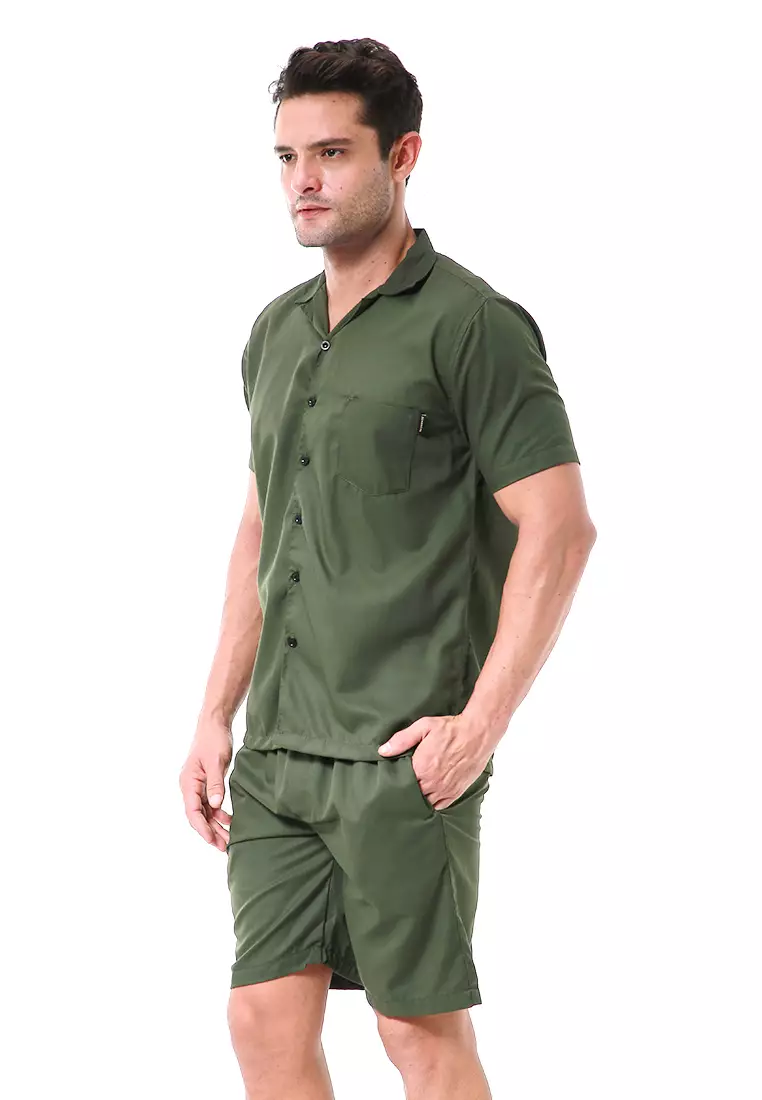 Deon Piyama Pria Plain Motive Kemeja One Set Lengan Pendek Material Cotton ORIGINAL - Army