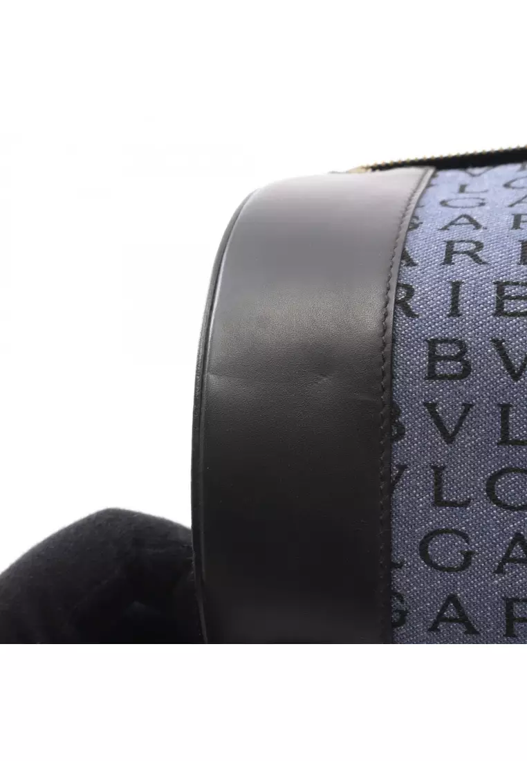 Pre-Loved Bvlgari B-ZERO1 B zero one logomania Shoulder bag canvas leather blue black