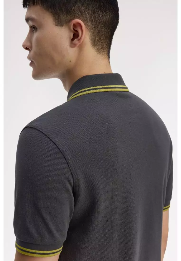 Fred Perry M3600 Twin Tipped Fred Perry Shirt (Anchor Grey / Tennis Ball Yellow / Tennis Ball Yellow)