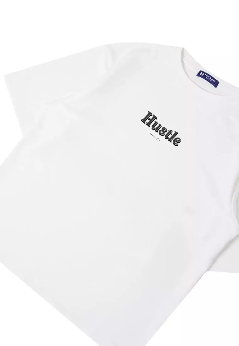 MTU70 Kaos Oversize Gym Bahan Scuba "hustle" putih