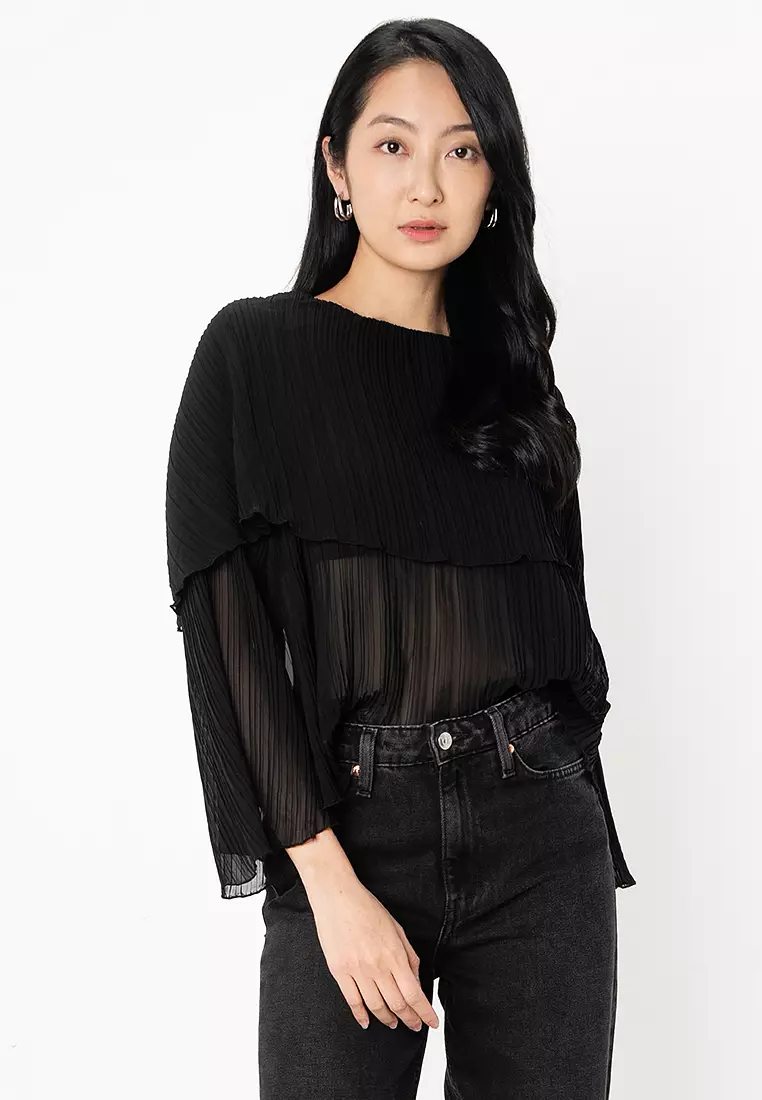 ZARA Pleated Cape Top 2025 Buy ZARA Online ZALORA Hong Kong