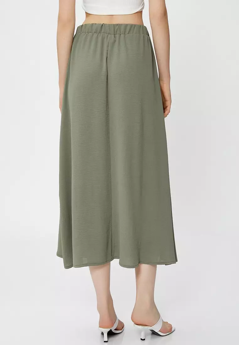 Elastic waist 2025 khaki skirt