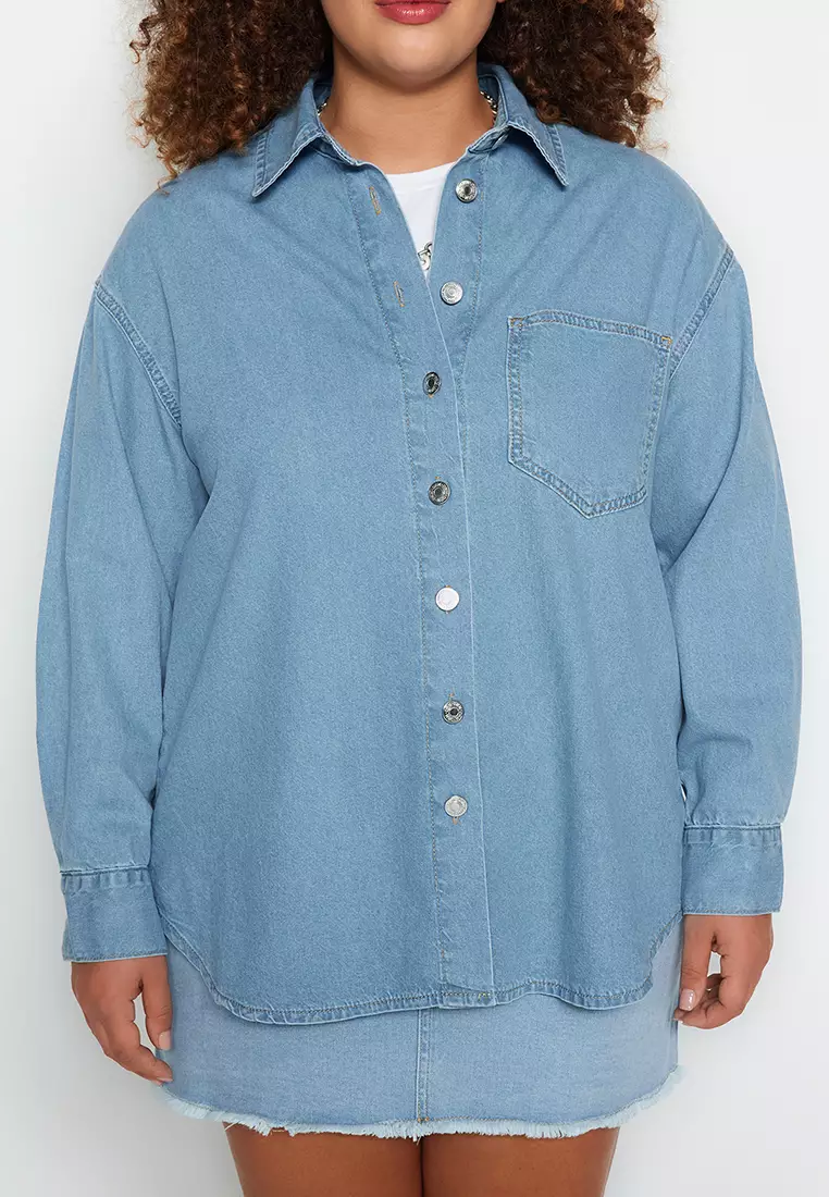 Plus Size Basic Denim Shirt