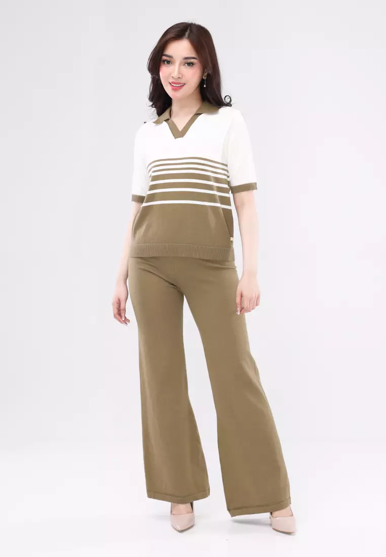 Knitted Short Sleeve Blouse/Pants