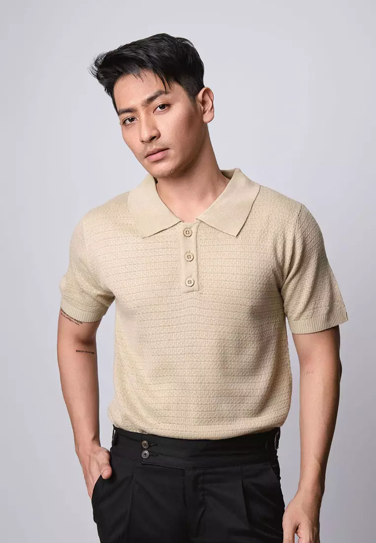 Jual VENGOZ Polo Shirts Textured Knitted Khaki Original 2025