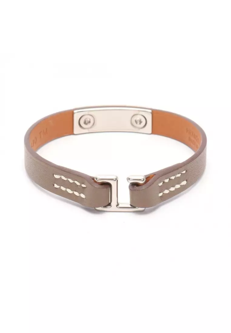 Pre-Loved Hermès Rival mini bracelet Veau Swift Gray brown U stamp