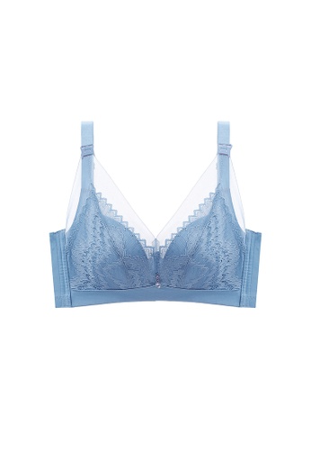 ZITIQUE blue Women's Lace Non-wired Push Up Front Buckle Breast Feeding Bra - Blue 8A3AFUS28858C3GS_1