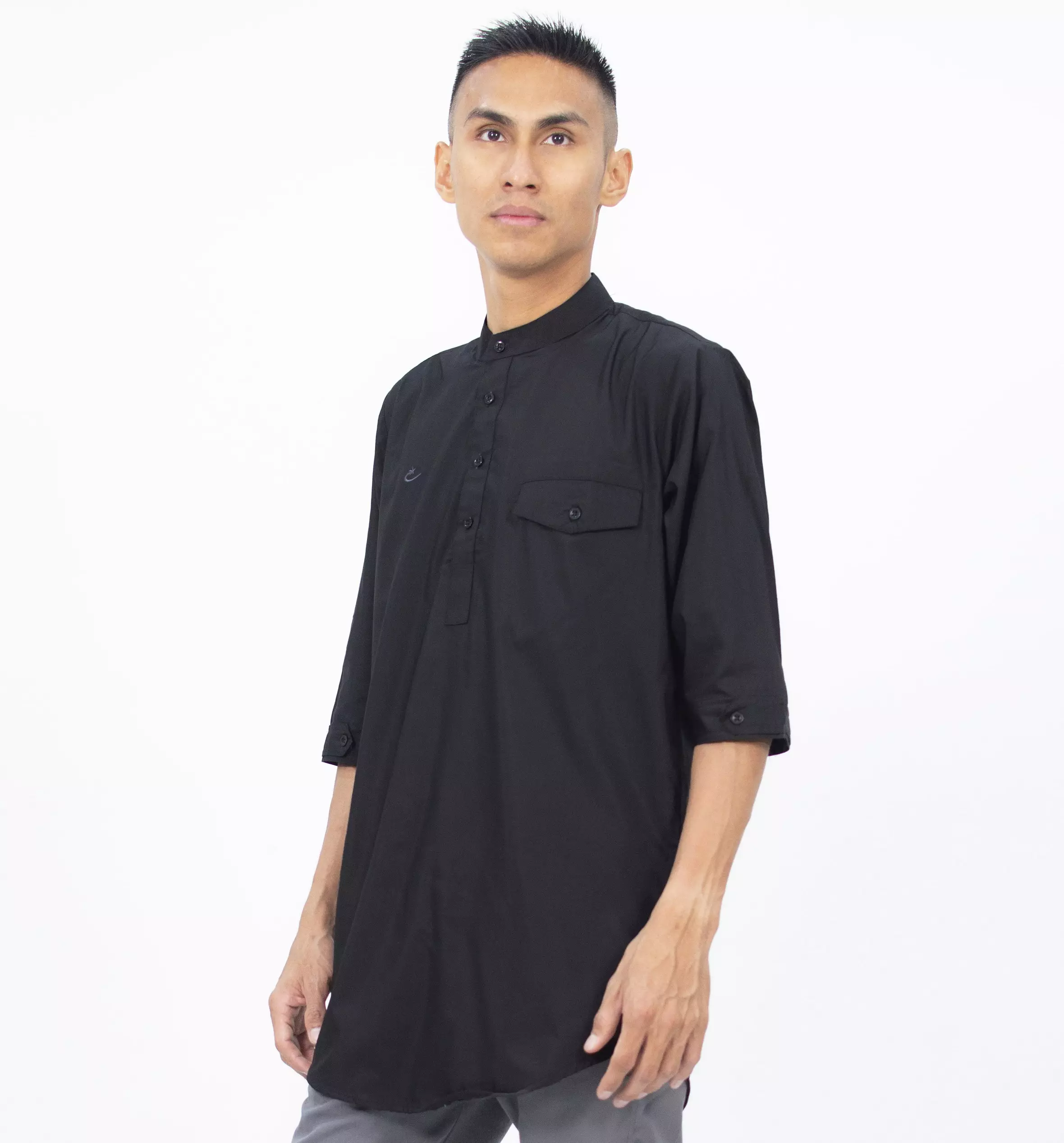 AMMAR Baju Koko Pria Kemeja Kurta Pakistan Busana Muslim Pria Kemeja Koko Kurta - HITAM