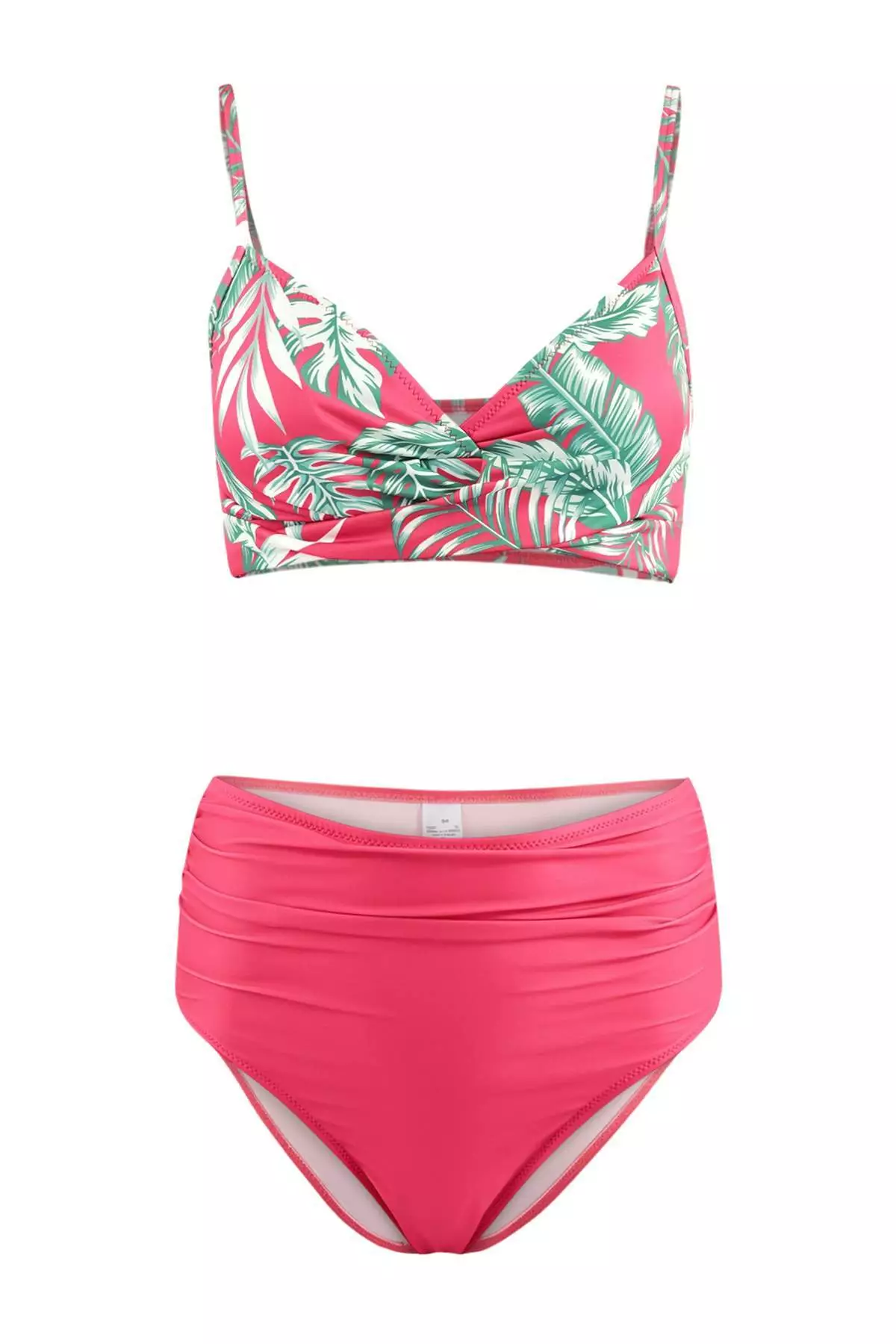 Tropical Print Drapeli Triangle Covered Hipster High Waist Bikini Set Tbess25Bt22