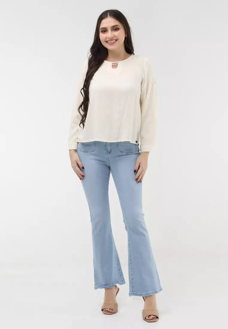 Textured Woven Long Sleeves Blouse