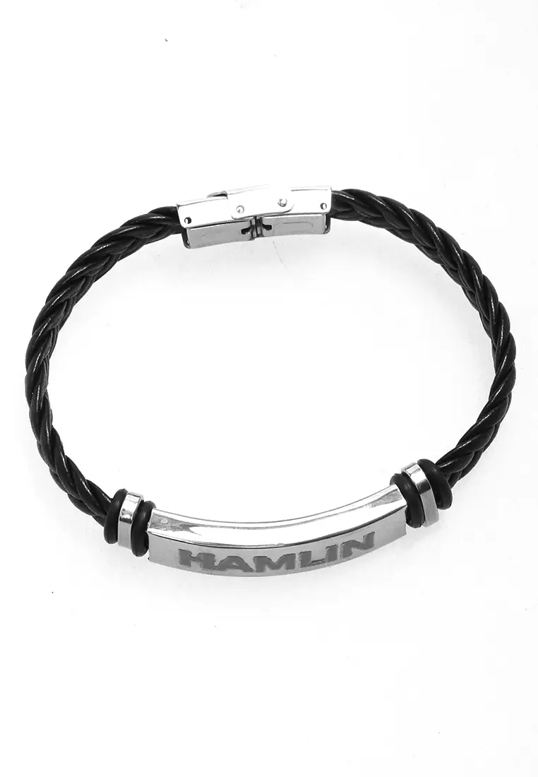 Aleda Gelang Kasual Pria Aksesoris Fashion Adjustable Strap Elegant Design Material Leather Stainless Steel ORIGINAL - Silver Black