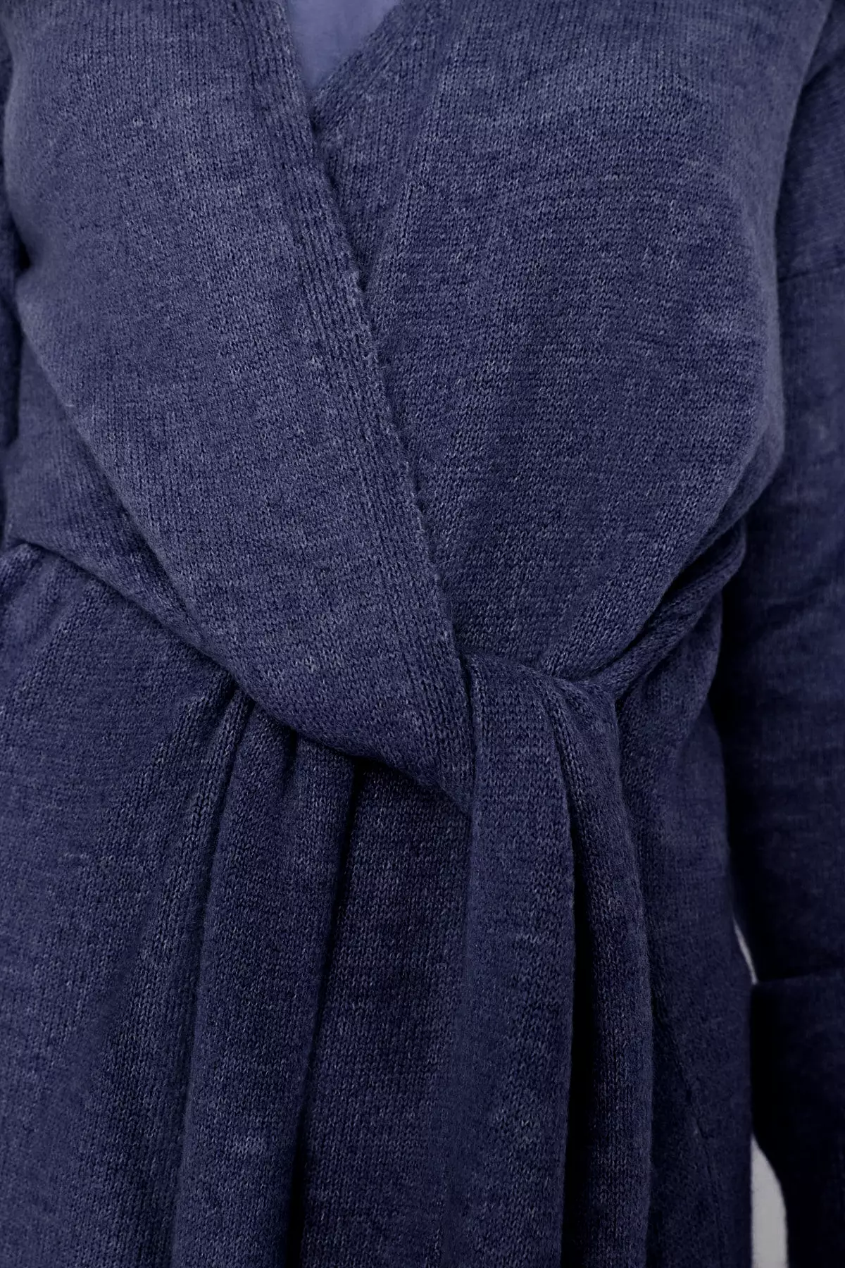 Navy Blue Soft Texture Midi Knitwear Double Breasted Collar Tie Up Dress