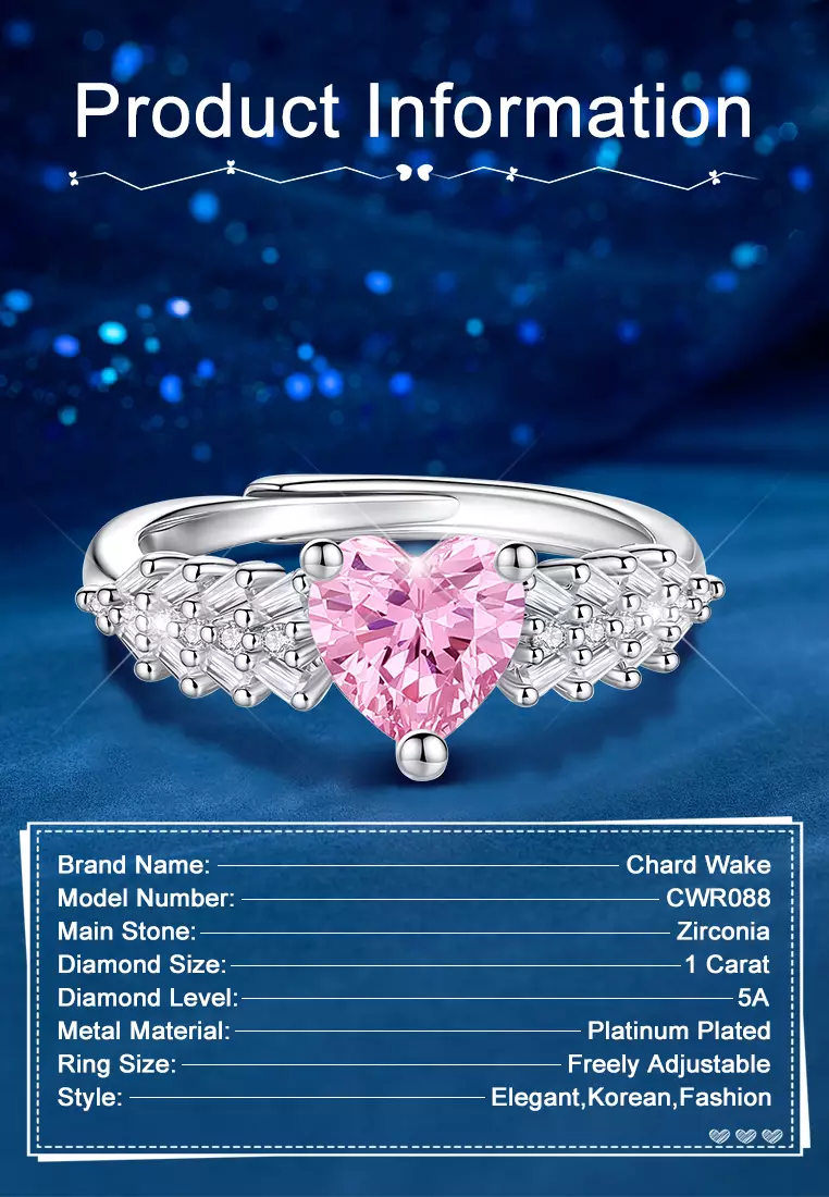 Cincin Wanita Korea Pink Zircon Berlian Berlapis Platinum Anti Pudar Ukuran Bebas Tunangan Cincin Couple