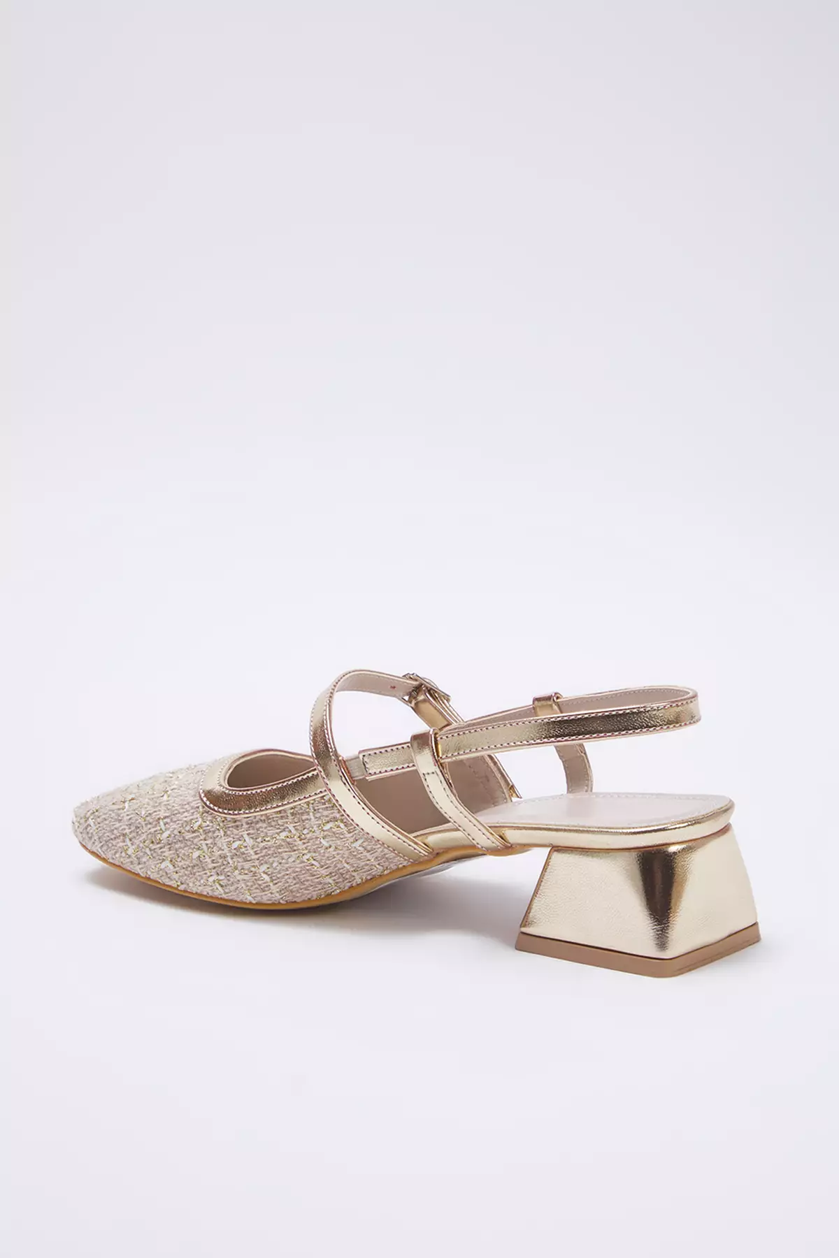 Beige Tweed Square Toe Mary Jane Women Block Heels Shoes Takss25To00023